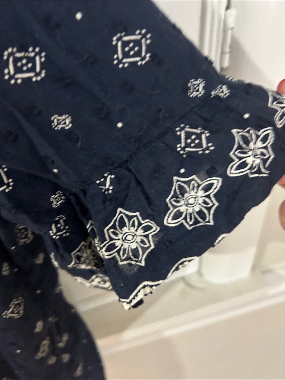 LOFT Navy Short-Sleeve Embroidered Peasant Blouse - Picture 3 of 4